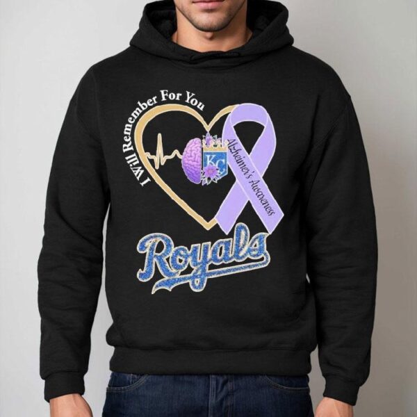Kansas City Royals I Will Remember For You Alzheimer’s Awareness Heartbeat Brain Shirt