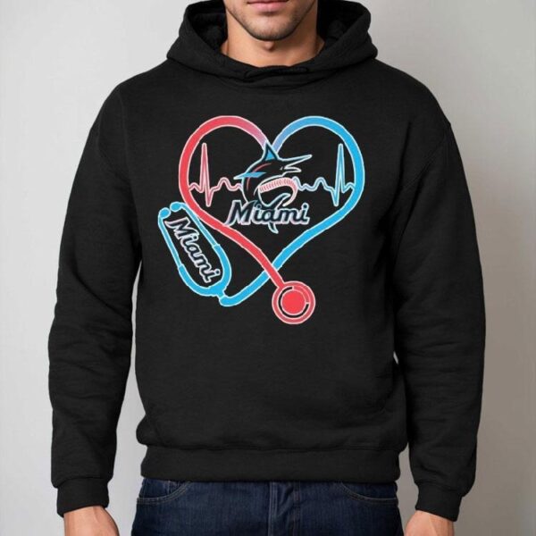 Miami Marlins Caring Hearts Nurse Stethoscope Heartbeat Shirt