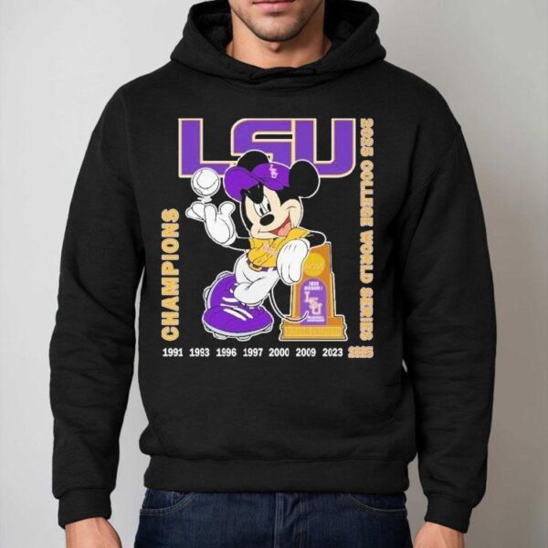 Mickey Mouse Lsu Tigers Ncaa 2025 College World Series Champions Trophy Shirt