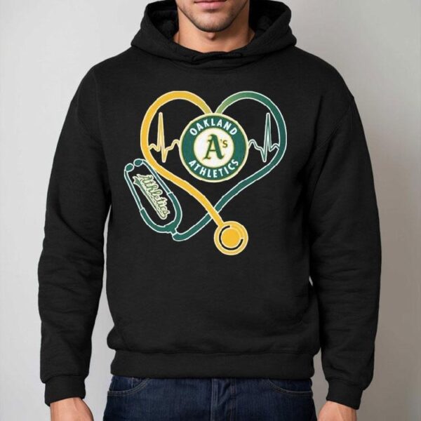 Oakland Athletics Caring Hearts Nurse Stethoscope Heartbeat Shirt