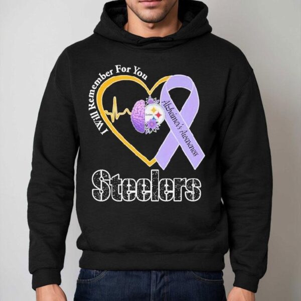 Pittsburgh Slers I Will Remember For You Alzheimer’s Awareness Heartbeat Brain Shirt