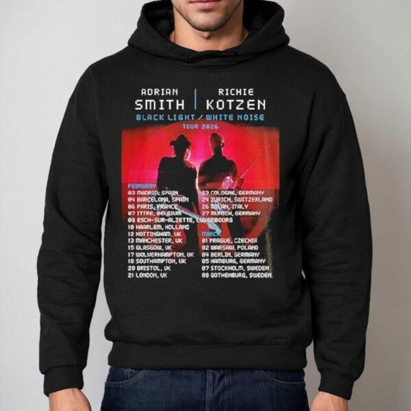 Smith Kotzen Tour 2026 Black Light White Noise Featuring Europe Dates And Red Neon Rock Duo Shirt