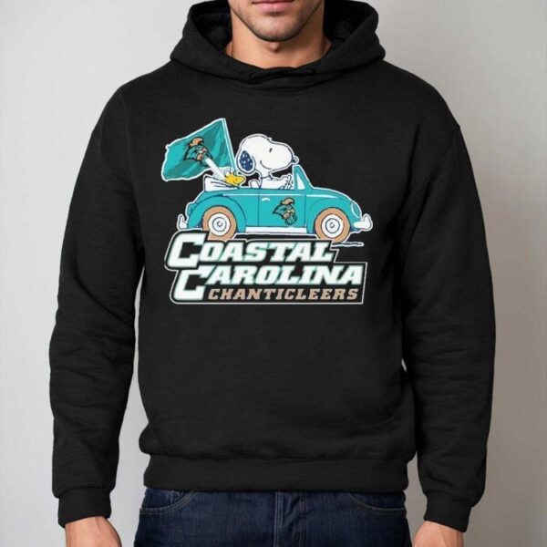 Snoopy And Woodstock The Peanuts Driving Car Coastal Carolina Chanticleers Shirt