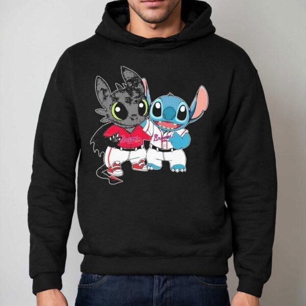 Stitch And Toothless Black Dragon X Atlanta Braves Shirt