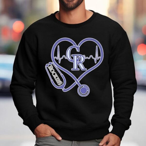 Colorado Rockies Caring Hearts Nurse Stethoscope Heartbeat Shirt
