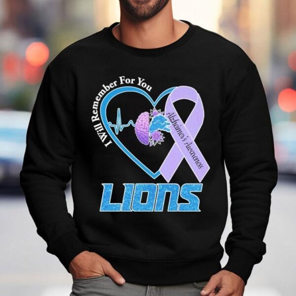 Detroit Lions I Will Remember For You Alzheimer’s Awareness Heartbeat Brain Shirt