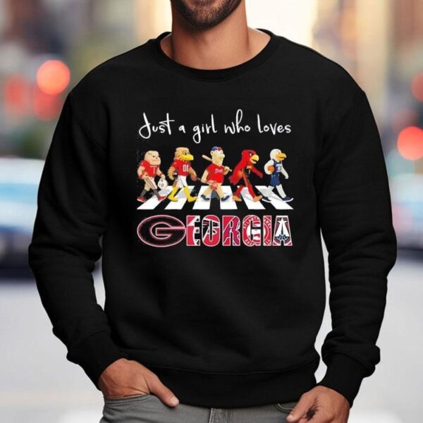 Just A Girl Who Loves Georgia Bulldogs Falcons Braves Atlanta Hawks Dream Mascots Walking Across Shirt