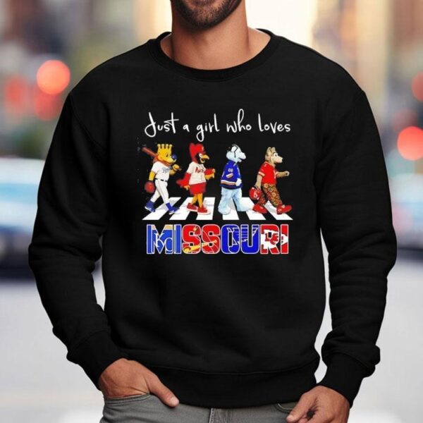 Just A Girl Who Loves Missouri Royals St Louis Cardinals Blues Chiefs Mascots Walking Across Shirt