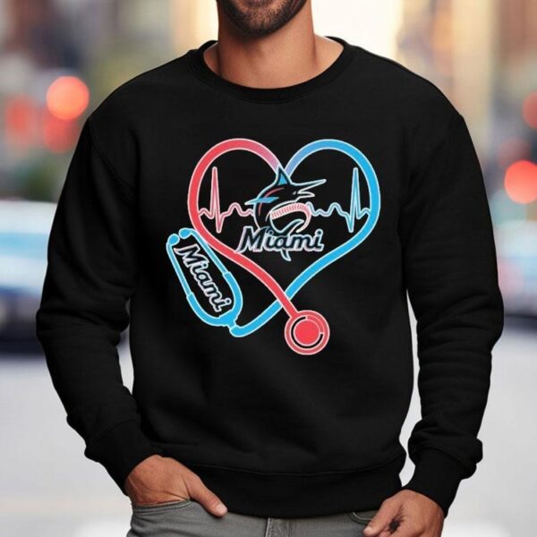 Miami Marlins Caring Hearts Nurse Stethoscope Heartbeat Shirt