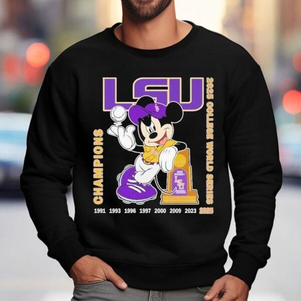 Mickey Mouse Lsu Tigers Ncaa 2025 College World Series Champions Trophy Shirt