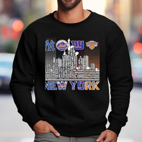 New York Yankees Mets Giants Knicks All Name Of Legends City Skyline Shirt