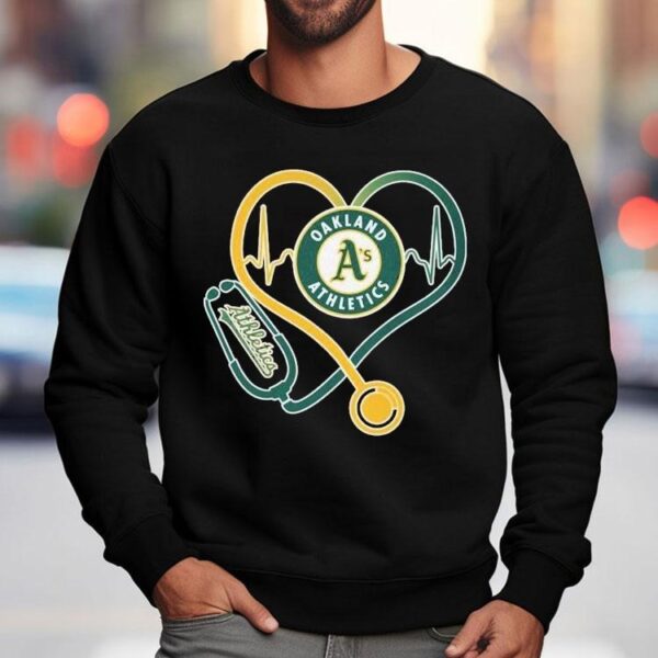 Oakland Athletics Caring Hearts Nurse Stethoscope Heartbeat Shirt
