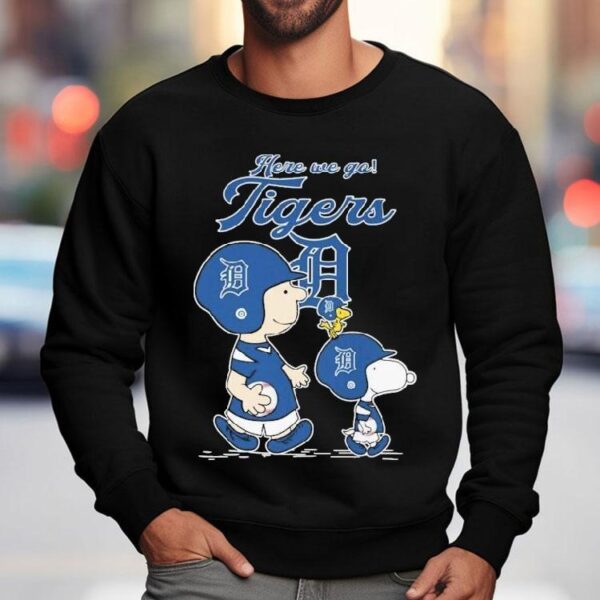 Snoopy Woodstock And Charlie Brown The Peanuts Here We Go Detroit Tigers Shirt