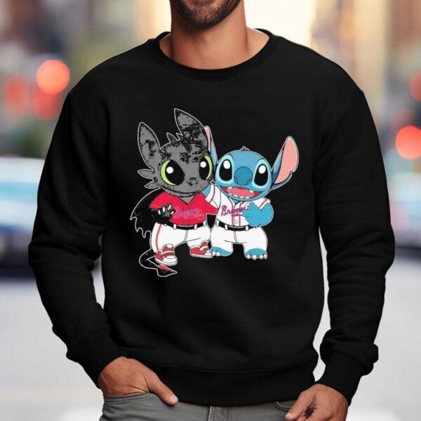 Stitch And Toothless Black Dragon X Atlanta Braves Shirt
