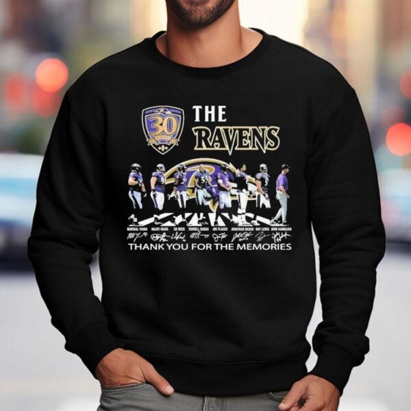 The Baltimore Ravens 30th Seasons 1996-2025 Thank You For The Memories Road Abbey Signatures Shirt