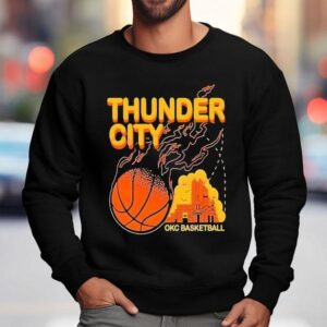 Thunder City Okc Basketball Retro Fireball Sweatshirt