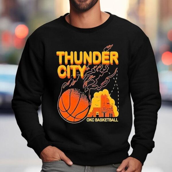 Thunder City Okc Basketball Retro Fireball Shirt