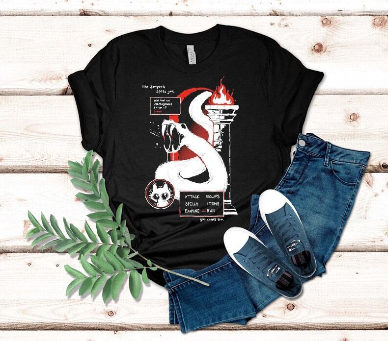 Bandage Brigade The Serpent Sports You You Feel An Unimaginable Sense Dread Attack Equips Spells Items Examine Run Dungeon Shirt 4 Bandage Brigade The Serpent Sports You You Feel An Unimaginable Sense Dread Attack Equips Spells Items Examine Run Dungeon Tshirt