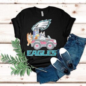 Bluey Characters Driving Philadelphia Eagles Logo Shirt