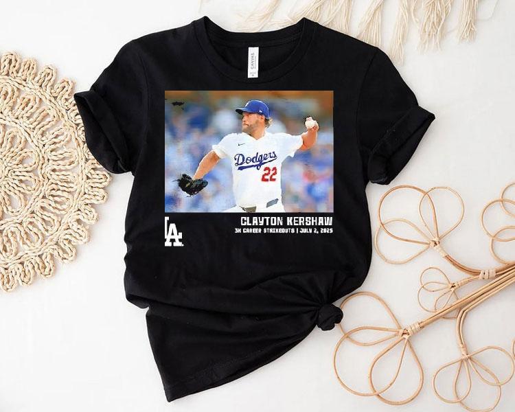 Los Angeles Dodgers Clayton Kershaw Black 3k Career Strikeouts Shirt 4 Los Angeles Dodgers Clayton Kershaw Black K Career Strikeouts Tshirt