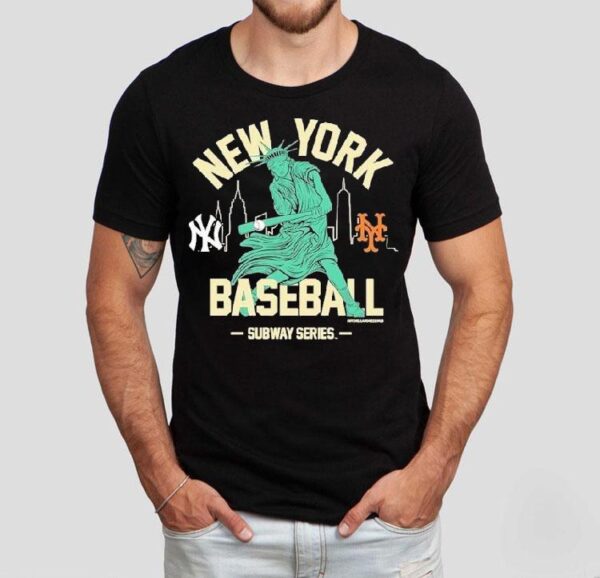 New York Yankees Vs. New York Mets Subway Series Swinging Liberty Shirt