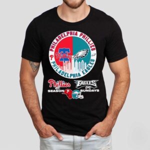 Philadelphia Phillies All Season And Philadelphia Eagles On Sundays Circle Logo Tshirt