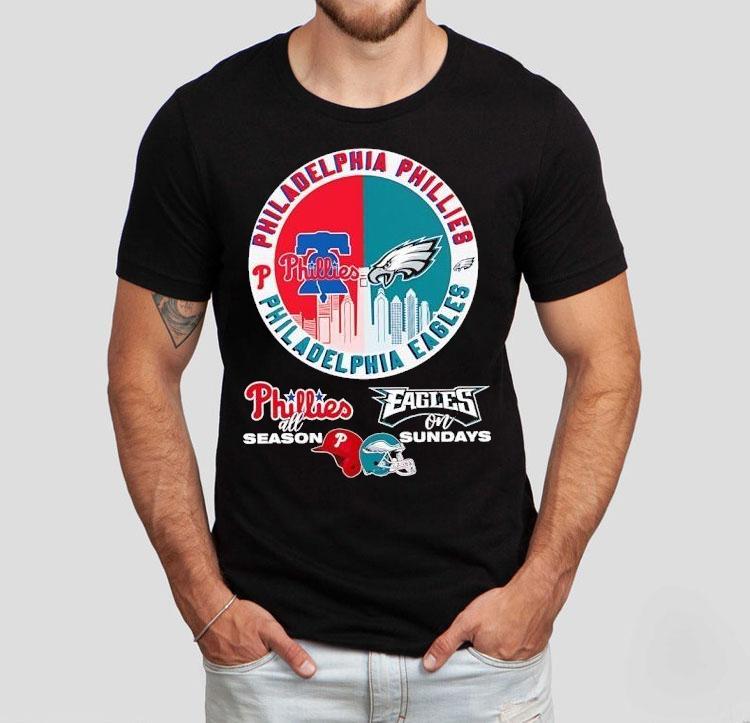 Philadelphia Phillies All Season And Philadelphia Eagles On Sundays Circle Logo Shirt 4 Philadelphia Phillies All Season And Philadelphia Eagles On Sundays Circle Logo Tshirt