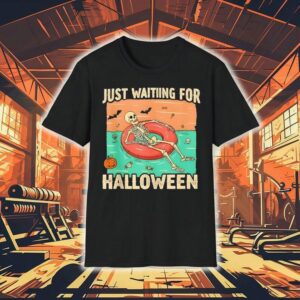 Just Waiting For Halloween Skeleton Pool Float Summerween Shirt