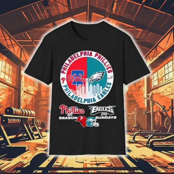 Philadelphia Phillies All Season And Philadelphia Eagles On Sundays Circle Logo Shirt