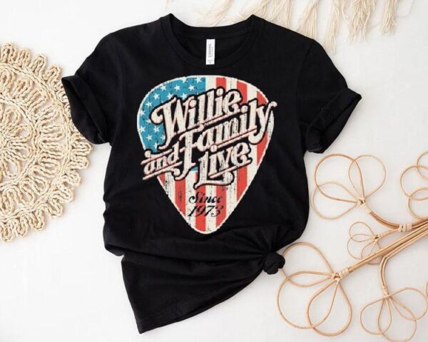 Willie Nelson Willie And Family Live Since 1973 Guitar Pick Logo Shirt