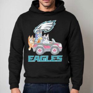 Bluey Characters Driving Philadelphia Eagles Logo Hoodie
