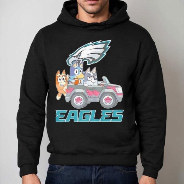 Bluey Characters Driving Philadelphia Eagles Logo Shirt