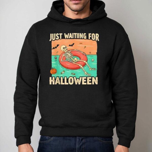 Just Waiting For Halloween Skeleton Pool Float Summerween Shirt