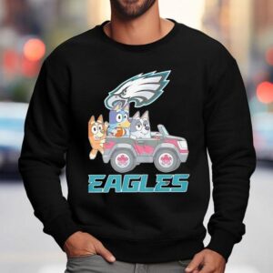 Bluey Characters Driving Philadelphia Eagles Logo Sweatshirt