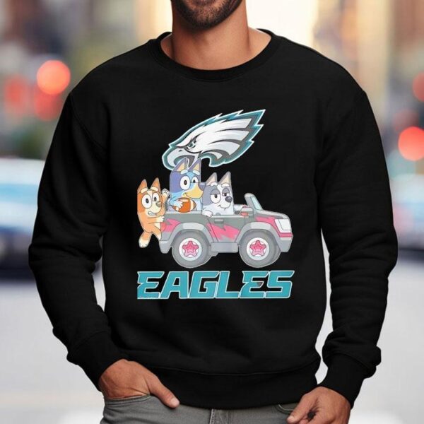 Bluey Characters Driving Philadelphia Eagles Logo Shirt