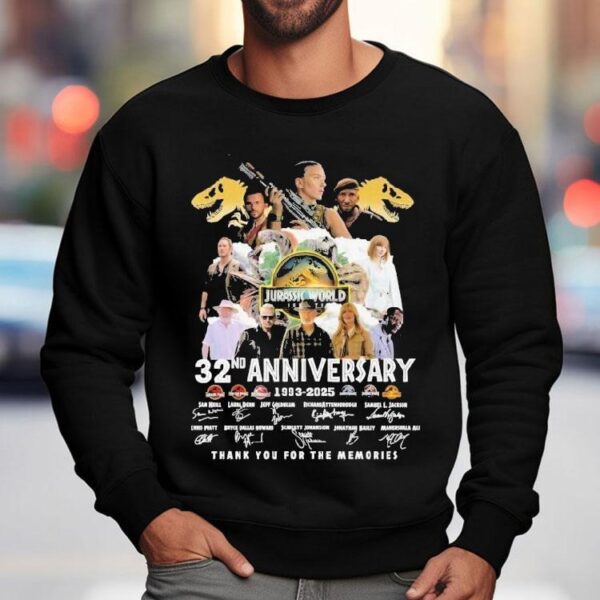 Jurassic World 32nd Anniversary 1993-2025 Thank You For The Memories Signatures Shirt