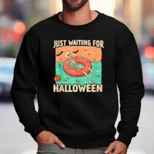 Just Waiting For Halloween Skeleton Pool Float Summerween Sweatshirt
