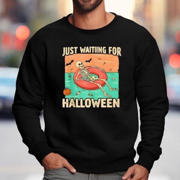 Just Waiting For Halloween Skeleton Pool Float Summerween Shirt
