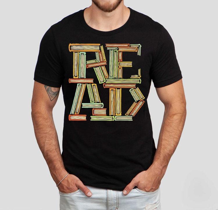  A Stack Of Books Creating The Word Read Tshirt