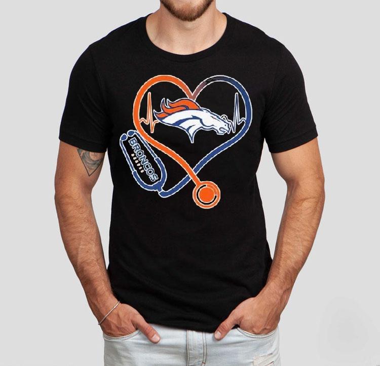  Denver Broncos Nurse Heartbeat Stethoscope Tshirt