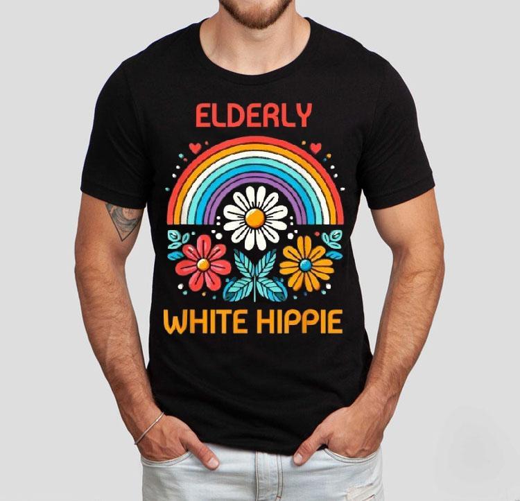  Elderly White Hippie Rainbow Tshirt