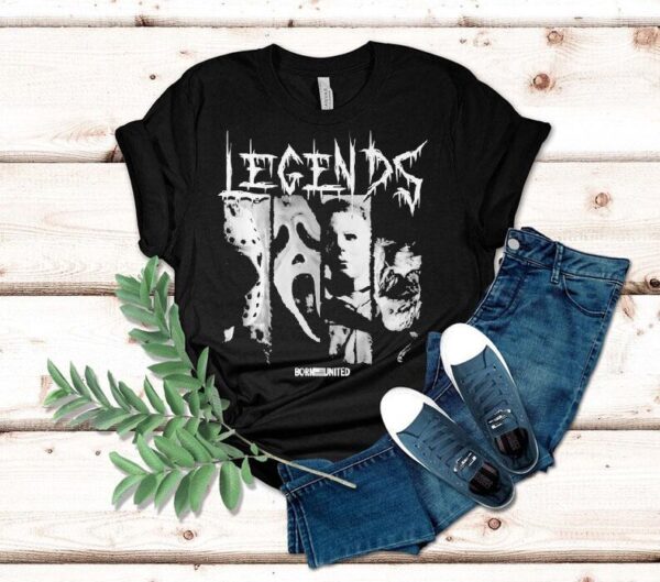Jason Voorhees Ghostface Michael Myers And Freddy Krueger Legends Of Fear Born United Horror Characters Shirt