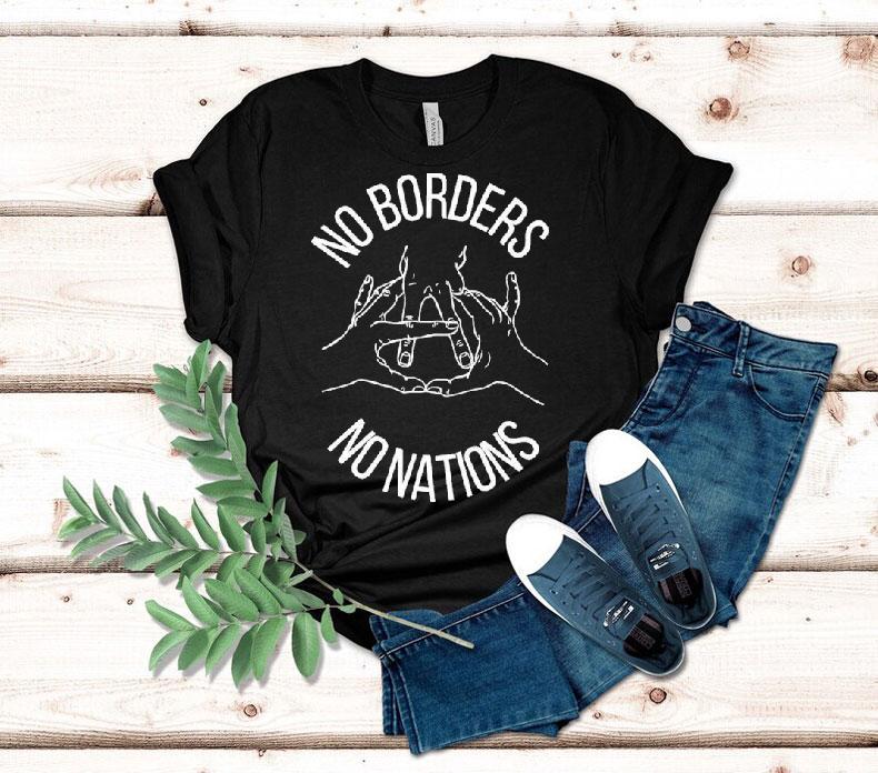  No Borders No Nations Anti Fascist Hands Tshirt