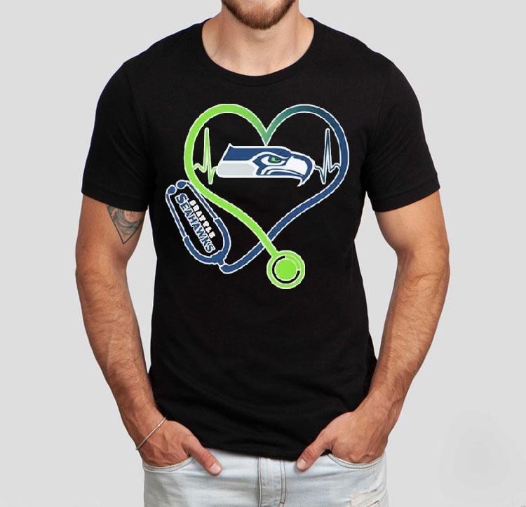  Seattle Seahawks Nurse Heartbeat Stethoscope Tshirt