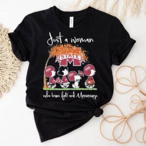 Snoopy The Peanuts Mississippi State Bulldogs Just A Woman Who Loves Fall And Mississippi Tshirt