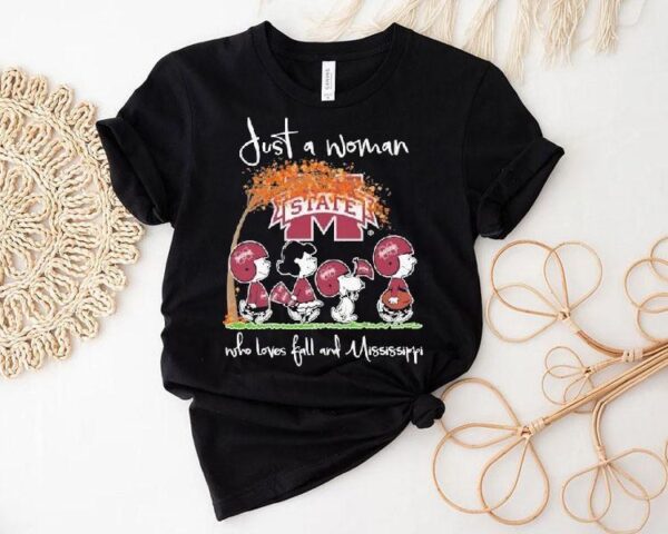 Snoopy The Peanuts Mississippi State Bulldogs Just A Woman Who Loves Fall And Mississippi Shirt