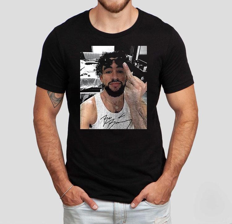 Bad Bunny Middle Finger Photo Signature Shirt 4  Bad Bunny Middle Finger Photo Signature Tshirt