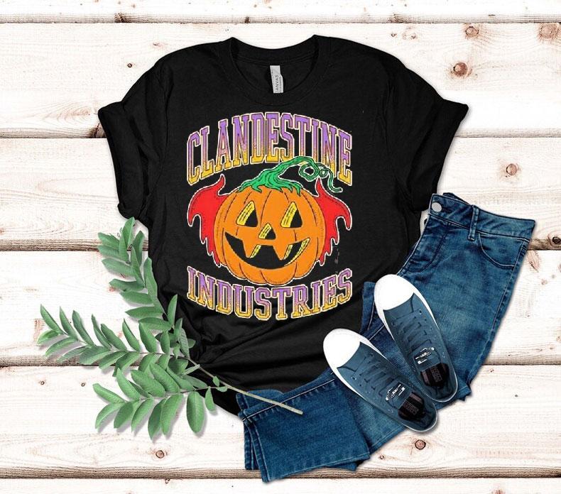 Clandestine Industries Bat Pumpkin Halloween Shirt 4  Clandestine Industries Bat Pumpkin Halloween Tshirt