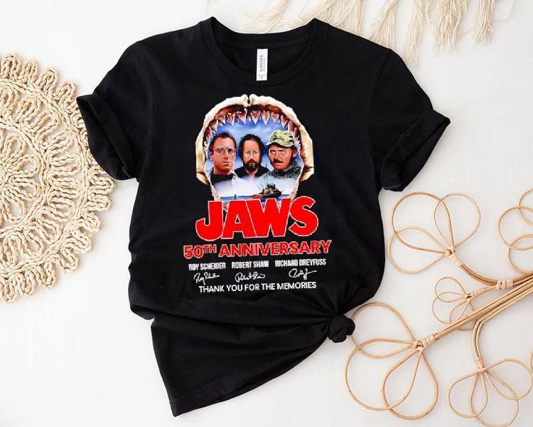  Jaws Th Anniversary Roy Scheider Robert Shaw Richard Dreyfuss Thank You For The Memories Signatures Tshirt