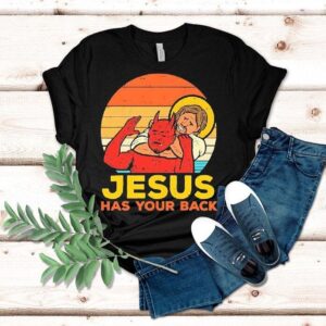 Jesus Has Your Back Santa Devil Vintage Graphic Tshirt